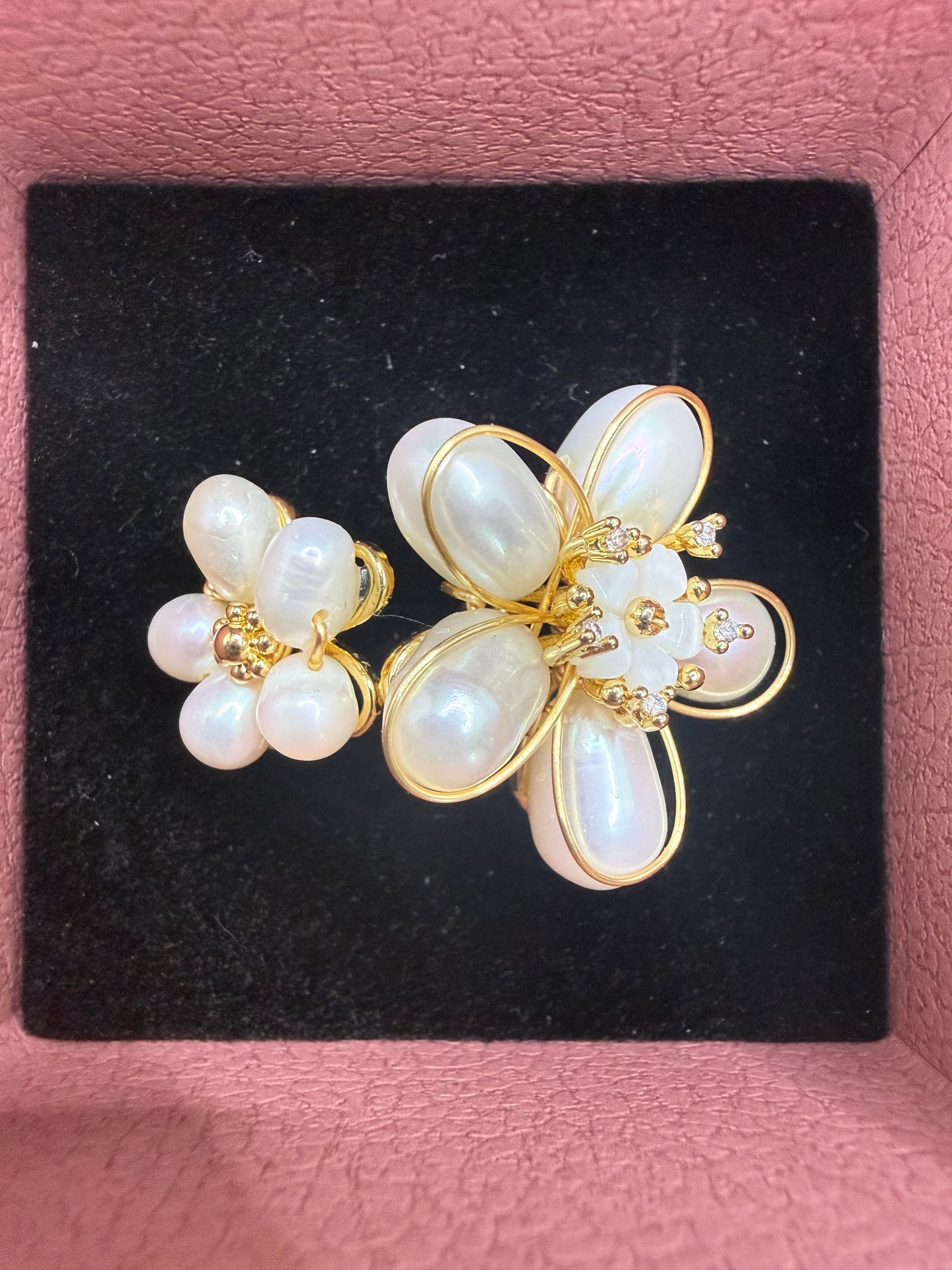 Bague Perle Double Fleur Coquillage