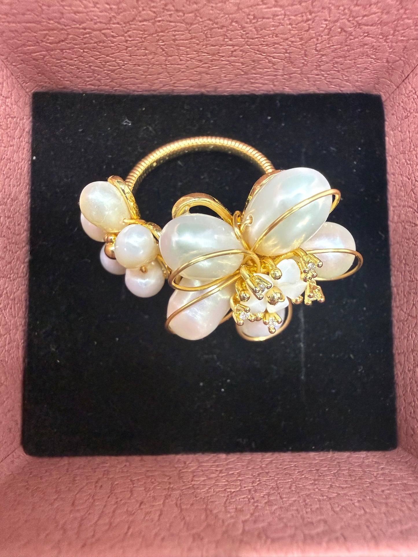 Bague Perle Double Fleur Coquillage