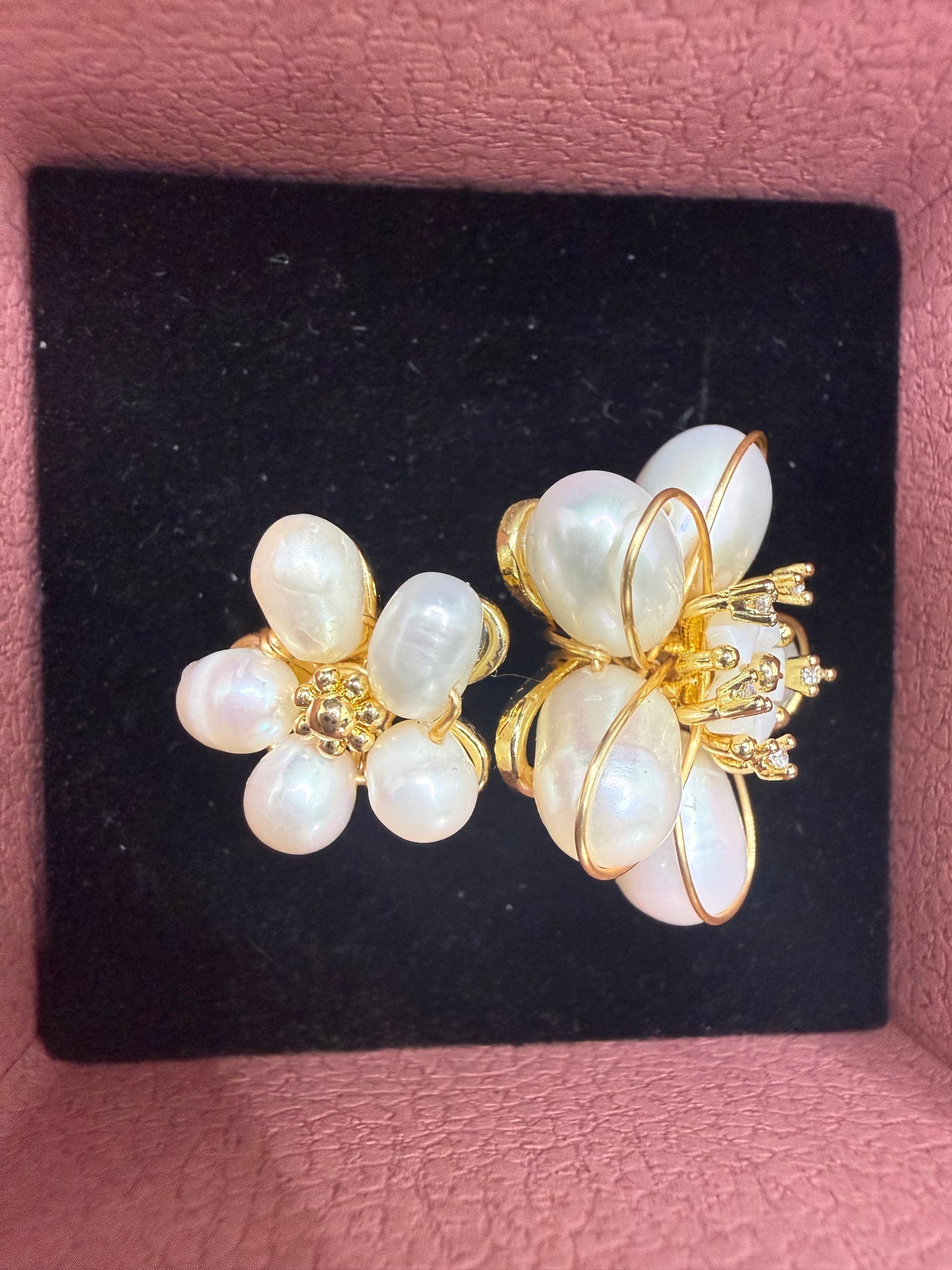Bague Perle Double Fleur Coquillage