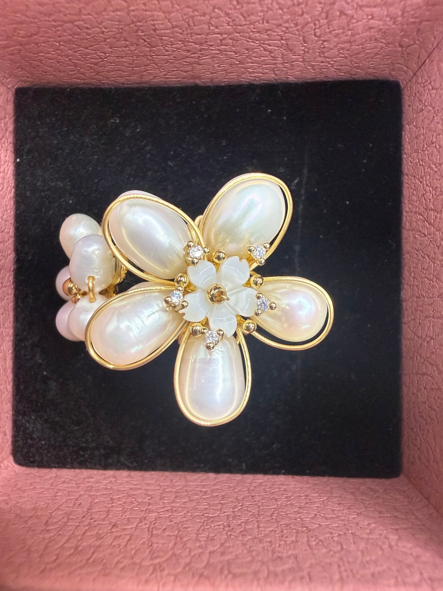 Bague Perle Double Fleur Coquillage