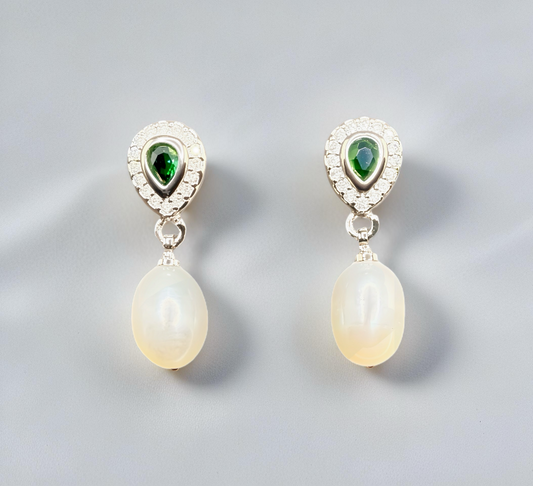 Emerald Drop Pearl Earrings