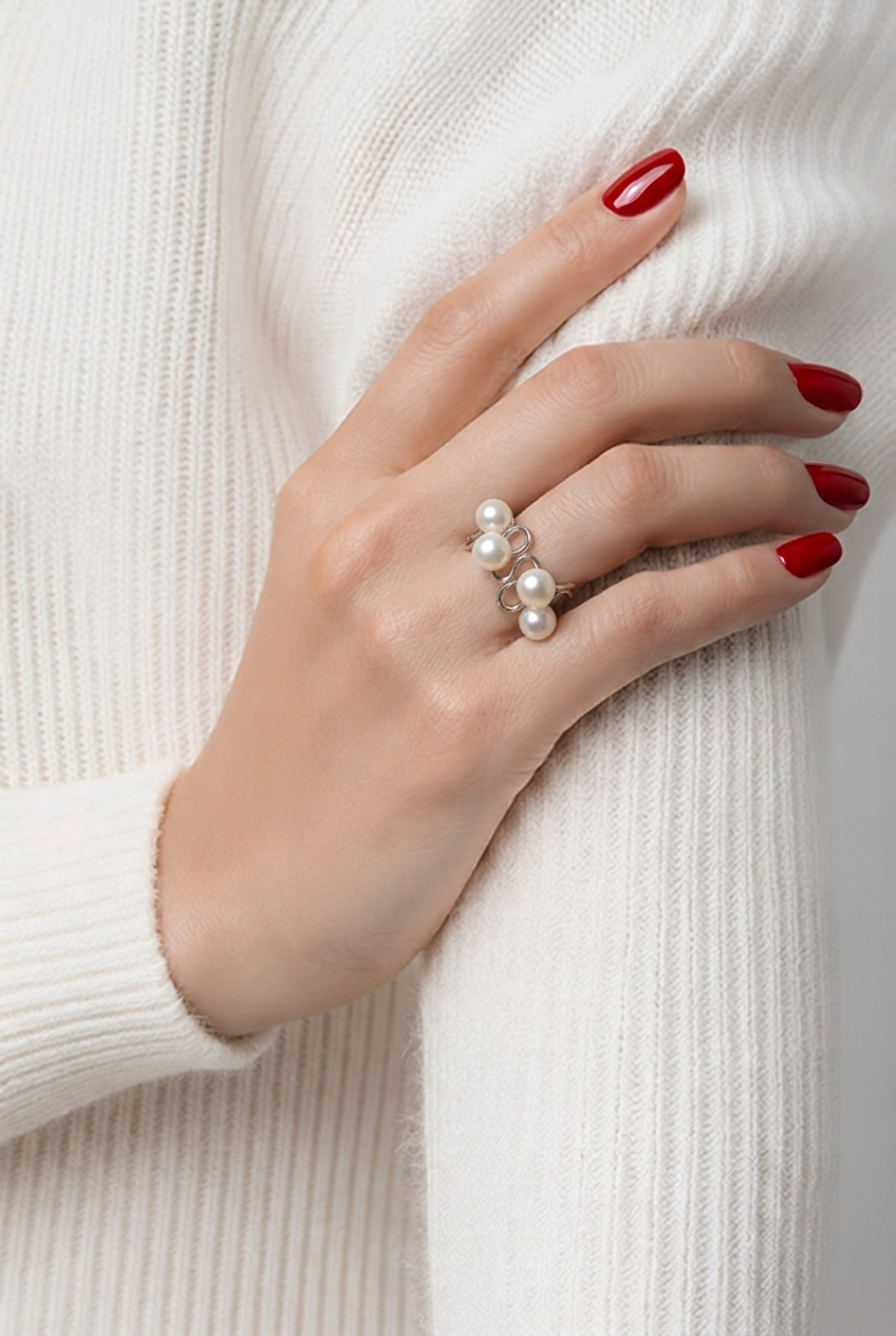 Bague Quatre Perles Lumi Wave