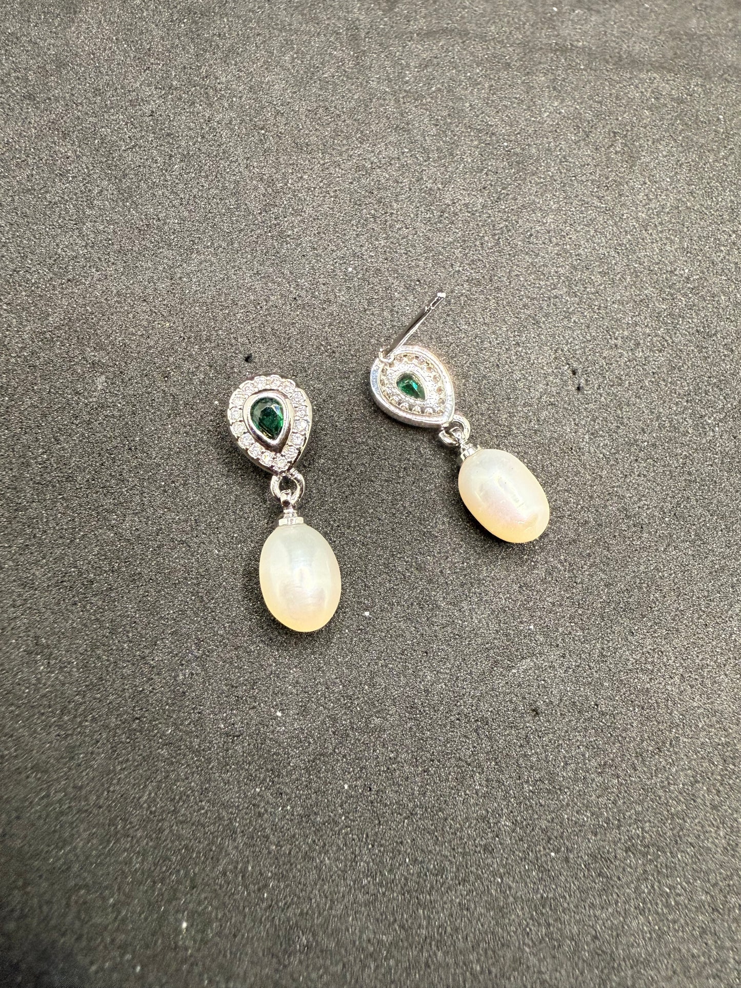 Emerald Drop Pearl Earrings
