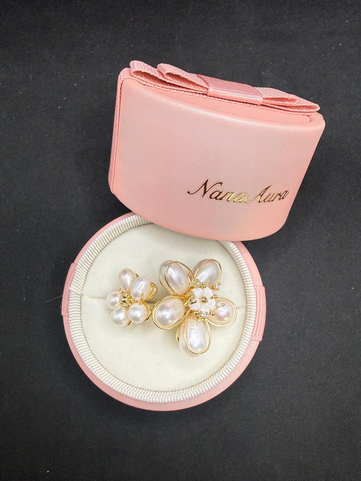 Bague Perle Double Fleur Coquillage