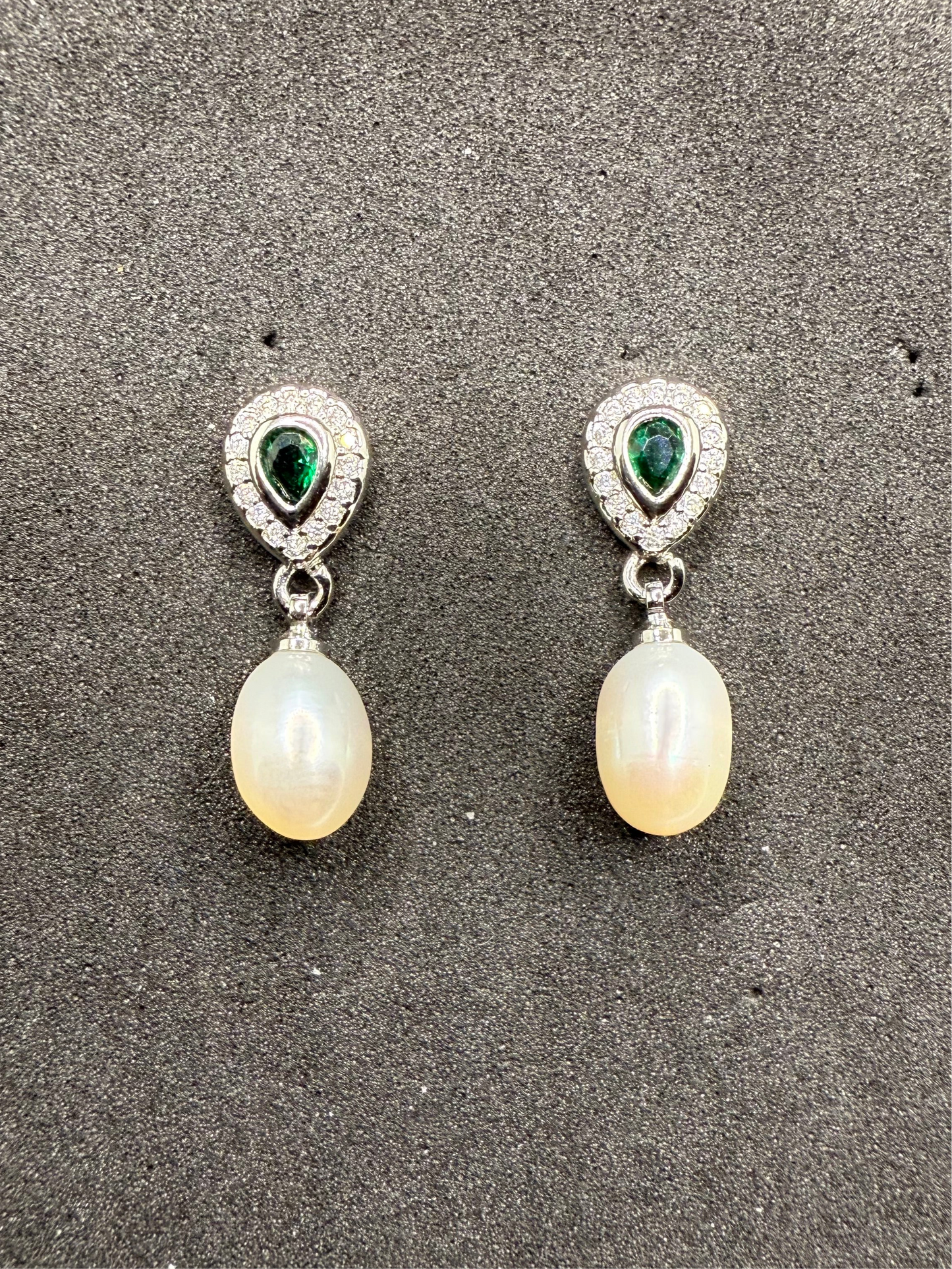 Emerald Drop Pearl Earrings