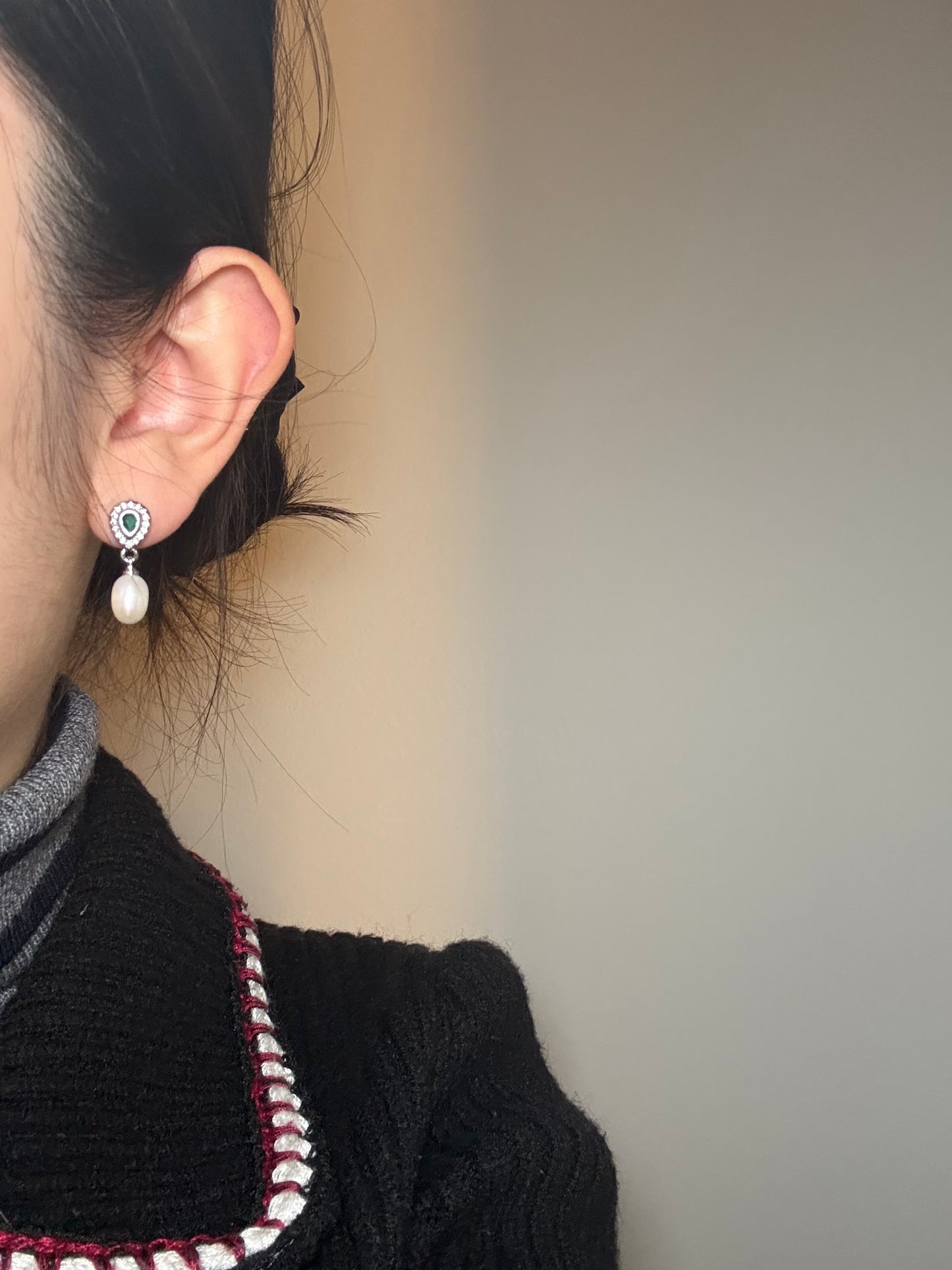 Emerald Drop Pearl Earrings