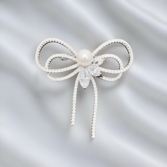Graceful Double Bow Pearl Brooch