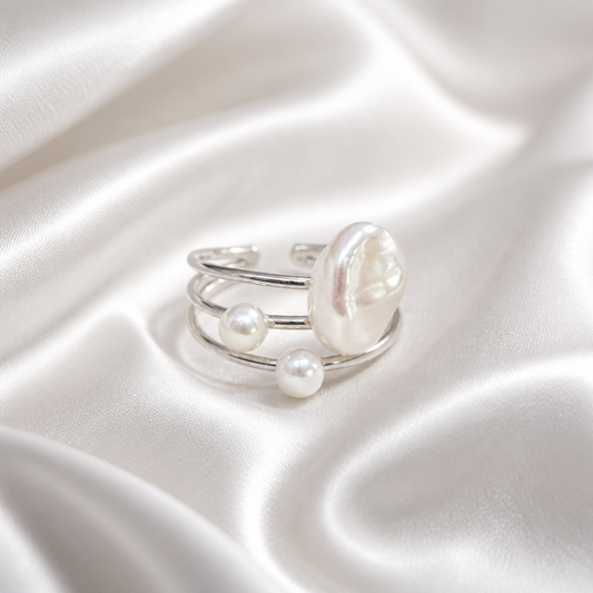 Tri-Layer Baroque Pearl Wrap Ring