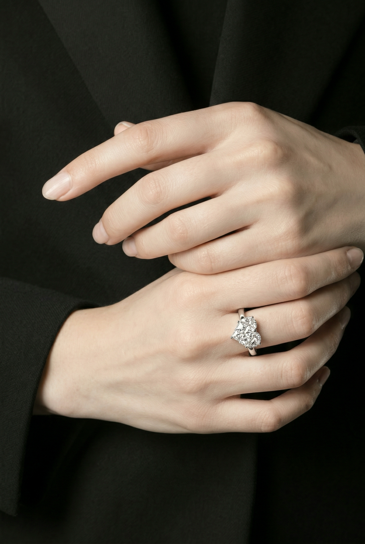 Heart Cluster Solitaire Ring