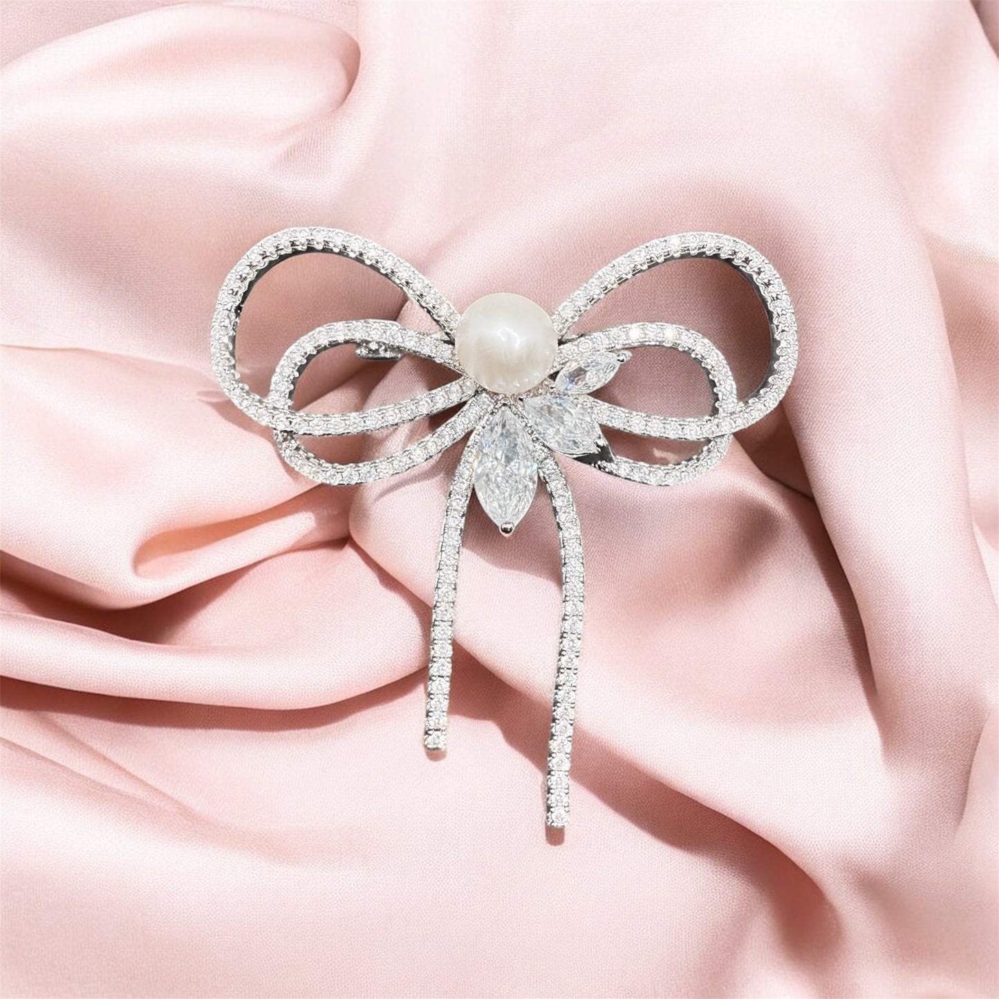 Graceful Double Bow Pearl Brooch