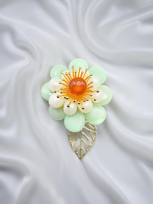 Elegant Jade & Agate Floral Brooch