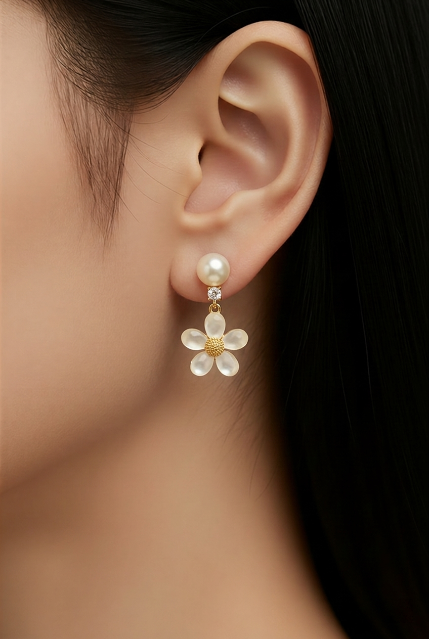 Lila Daisy Pearl Drop Earrings